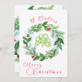 Watercolor Celtic Christmas Wreath PERSONALIZE P Feestdagenkaart (Voorkant / Achterkant)