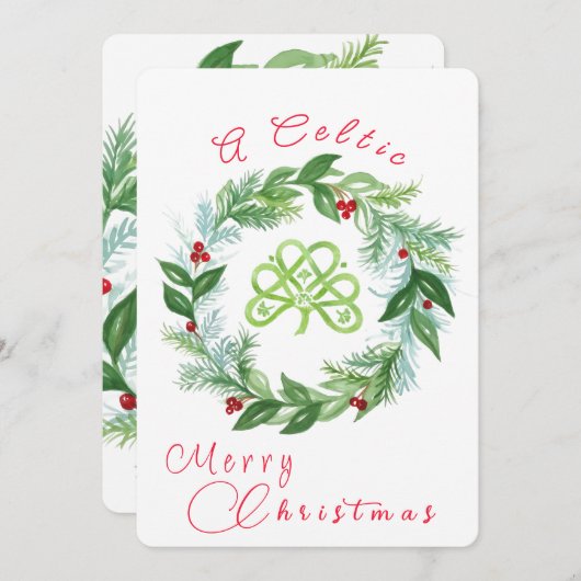 Watercolor Celtic Christmas Wreath PERSONALIZE P Feestdagenkaart (Voorkant / Achterkant)