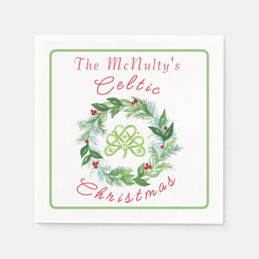 Watercolor Celtic Christmas Wreath PERSONALIZE Servet (Voorkant)
