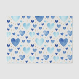 Watercolor Cerulean Hearts & Gold Sparkle Tissuepapier