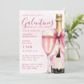 Watercolor Champagne Galentines Bridal Shower Kaart (Staand voorkant)