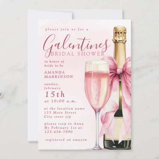 Watercolor Champagne Galentines Bridal Shower Kaart (Voorkant)