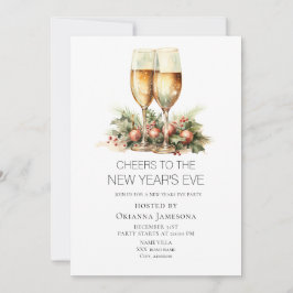 Watercolor Champagne New Year's Eve Party  Kaart