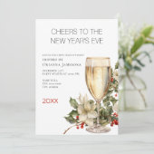 Watercolor Champagne New Year's Eve Party Kaart (Staand voorkant)