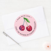 Watercolor Cherries Made With Love Round Sticker (Envelop)