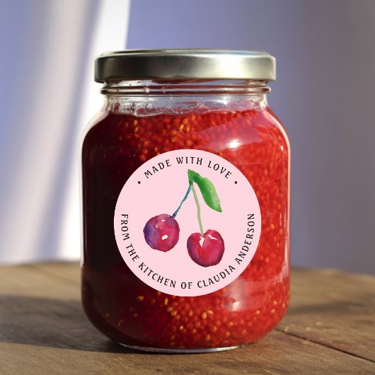 Watercolor Cherries Made With Love Round Sticker