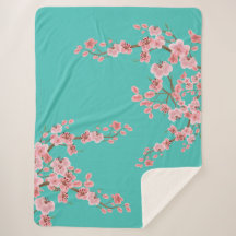 Watercolor Cherry Blossom Sherpa Blanket 