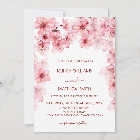 Watercolor Cherry Blossom Wedding Kaart (Voorkant)