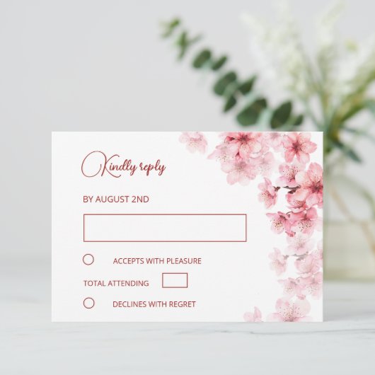 Watercolor Cherry Blossom Wedding RSVP Kaartje (Staand voorkant)