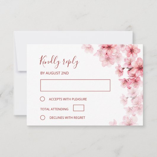 Watercolor Cherry Blossom  Wedding RSVP Kaartje (Voorkant)