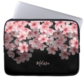 Watercolor Cherry Blossoms Black Pink | Your Name Laptop Sleeve