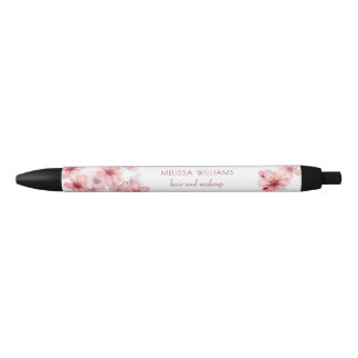 Watercolor Cherry Blossoms Pink Floral Zwarte Inkt Pen
