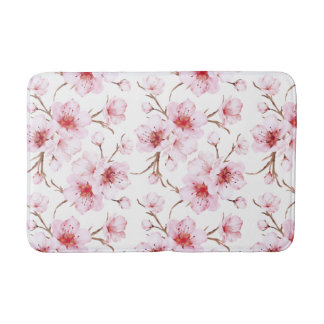  Watercolor Cherry Blossoms Pink White Badmat