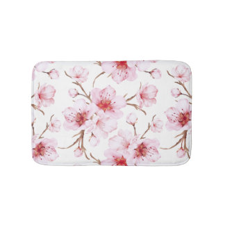  Watercolor Cherry Blossoms Pink White Badmat