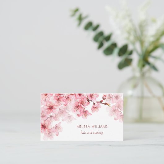 Watercolor Cherry Blossoms QR Code Visitekaartje (Staand voorkant)