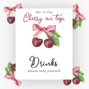 Watercolor cherry bow baby shower Drinks Poster