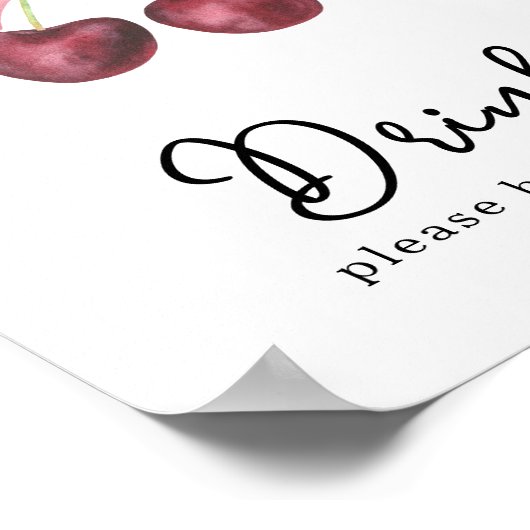 Watercolor cherry bow baby shower Drinks Poster (Hoek)