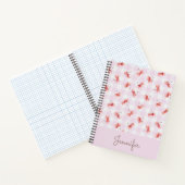 Watercolor Cherry Pink Gingham Pattern Custom Name Notitieboek (Binnen)