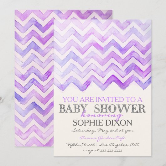 Watercolor Chevron Babyshower Uitnodiging (Voorkant / Achterkant)