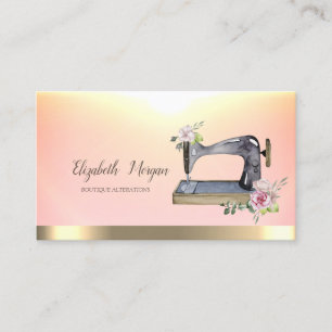 Watercolor Chic Naaimachine Bloem Gouden Streep Visitekaartje