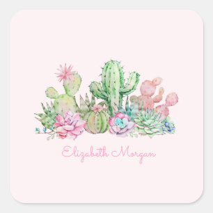 Watercolor Chic Succulenten Vierkante Sticker