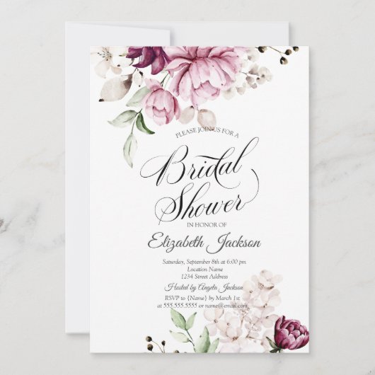 Watercolor Chic Violette Bloemen Bruidsdouche Kaart (Voorkant)