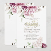 Watercolor Chic Violette Bloemen Bruiloft Kaart (Voorkant / Achterkant)