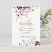 Watercolor Chic Violette Bloemen Bruiloft Kaart (Staand voorkant)