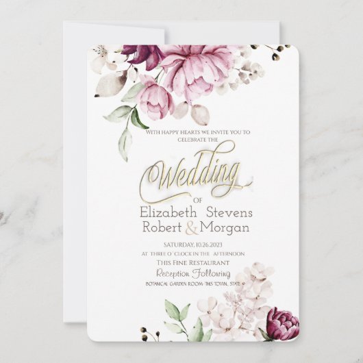 Watercolor Chic Violette Bloemen Bruiloft Kaart (Voorkant)