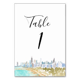 Watercolor Chicago Huwelijk Tafel Nummers Kaart