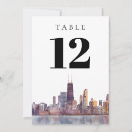 Watercolor Chicago Skyline Table Number Kaart