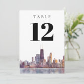Watercolor Chicago Skyline Table Number Kaart (Staand voorkant)