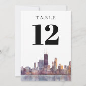 Watercolor Chicago Skyline Table Number Kaart (Achterkant)
