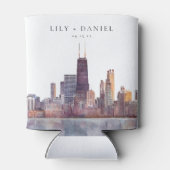 Watercolor Chicago Skyline Wedding Blikjeskoeler (Achterkant)