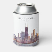 Watercolor Chicago Skyline Wedding Blikjeskoeler (Blikje Achterkant)