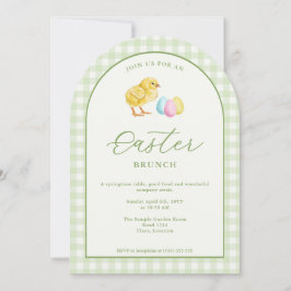 Watercolor Chick And Eggs Green Easter Brunch Kaart