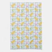 Watercolor Chick And Eggs On Blue Gingham Pattern Theedoek (Verticaal)