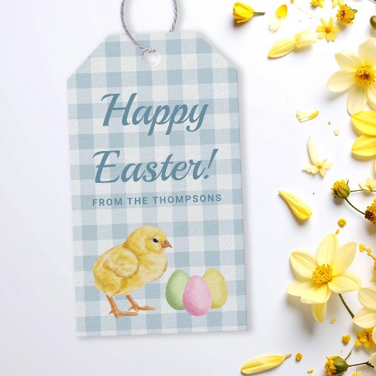 Watercolor Chick And Eggs On Blue Happy Easter Cadeaulabel