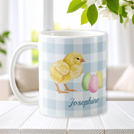 Watercolor Chick And Eggs On Blue With Name Koffiemok