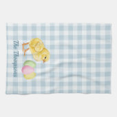 Watercolor Chick And Eggs On Blue With Name Theedoek (Horizontaal)