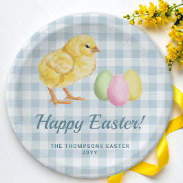 Watercolor Chick And Eggs On Blue With Text Papieren Bordje