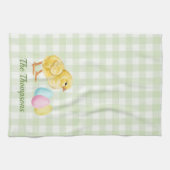 Watercolor Chick And Eggs On Green With Name Theedoek (Horizontaal)