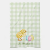 Watercolor Chick And Eggs On Green With Name Theedoek (Verticaal)