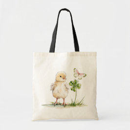 Watercolor Chick With Four-Leaf Clover Tote Bag