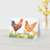 Watercolor Chicken Family Birthday Card Kaart (Gele Bloem)