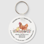 Watercolor Chicken Farm Logo | Organic Fresh Eggs Sleutelhanger (Achterkant)