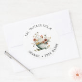 Watercolor Chicken Floral Family Farm Ronde Sticker (Envelop)