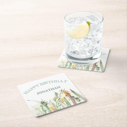 Watercolor Child's Bug Insect Birthday Kartonnen Onderzetters (Insitu)