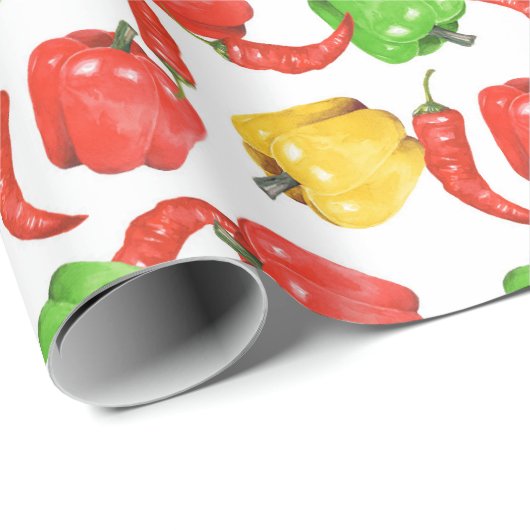 Watercolor Chilli Peppers Pattern  Cadeaupapier (Rol Hoek)