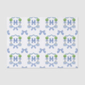 Watercolor Chinoiserie Blue Topiary Monogram Crest Tissuepapier (Voorkant)